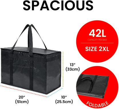 Durable XXL PRO Insulated Cooler Bag and Food Warmer for Delivery & Grocery Shopping with Zippered Top, Green Commercial Grade (1 Pack)