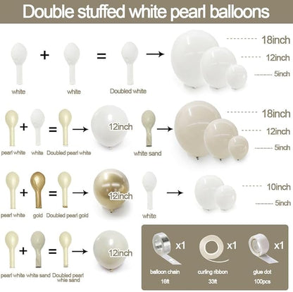 White Balloon Arch Pearl White Balloons Gold Balloon Arch Kit Pearl Sand Balloons Different Size For Wedding Bridal Anniversary Engagement Prom Party Decorations