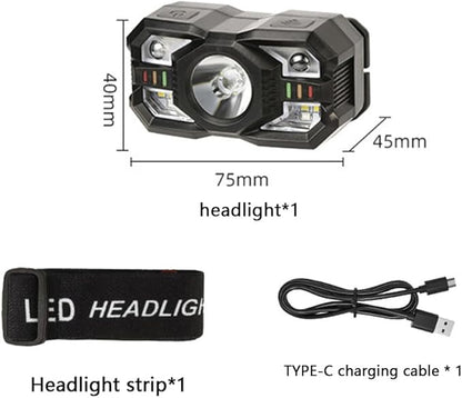 Skylla Headlamp Rechargeable,1200 Lumen Ultra Bright LED Head Lamp Flashlight with White Red Light,Motion Sensor Waterproof Headlight, 5 Modes Lights for Outdoor Camping Fishing Running