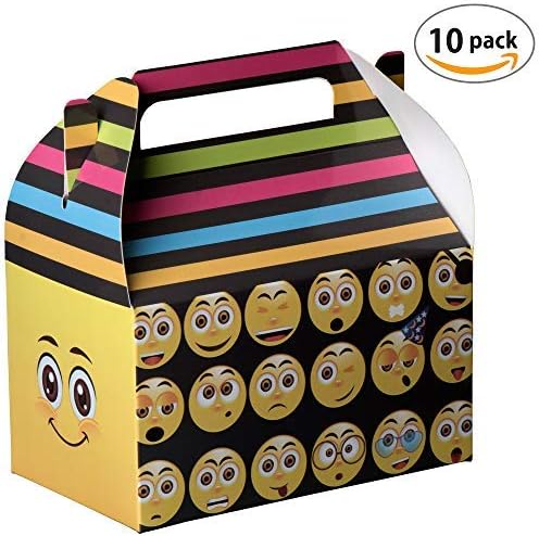 Hammont Paper Treat Boxes - (10 Pack) - Party Favors Treat Container Cookie Boxes Cute Designs Perfect for Parties and Celebrations 6.25" x 3.75" x 3.5" (Smiley)
