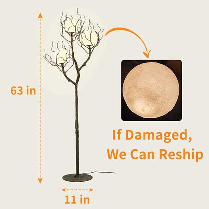 Tree Branch Floor Lamp for Living Room, 3-Light Gothic Moon Branch Floor Lamp, Wood Grain Resin & Metal Base for Farmhouse, Bedroom, Office,Halloween Decor(63")