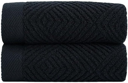 sense gnosis Black Hand Towel Set of 2 Striped Pattern 13 X 29 Inch | Super Soft 100% Cotton Ultra Absorbent Bathroom Hand Towel