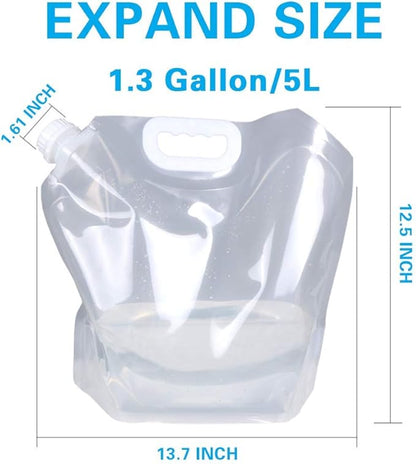Soddeph Collapsible Water Container Bag, BPA Free Food Grade Clear Plastic Storage Jug for Sport Camping Riding Mountaineer,Freezable, Food Grade (4-pack-1.3 Gal)