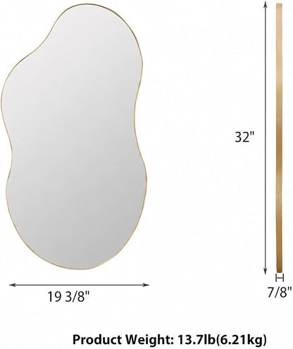 SHYFOY Irregular Wall Mirror Decorative, 20"x32" Antique-Gold Mirror for Wall Decor Wavy Accent Mirrors Asymmetrical for Living Room Bathroom Bedroom Entryway, Abstract Irregular Shape Curvy Mirror
