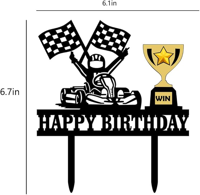 Karts Race Birthday Cake Topper Go Karting Cake Decor Go Kart Theme Cake Decoration Race Flags Cake Ornament Racing Car Checkered Flag Birthday Cake Topper