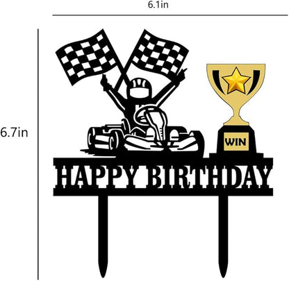 Karts Race Birthday Cake Topper Go Karting Cake Decor Go Kart Theme Cake Decoration Race Flags Cake Ornament Racing Car Checkered Flag Birthday Cake Topper