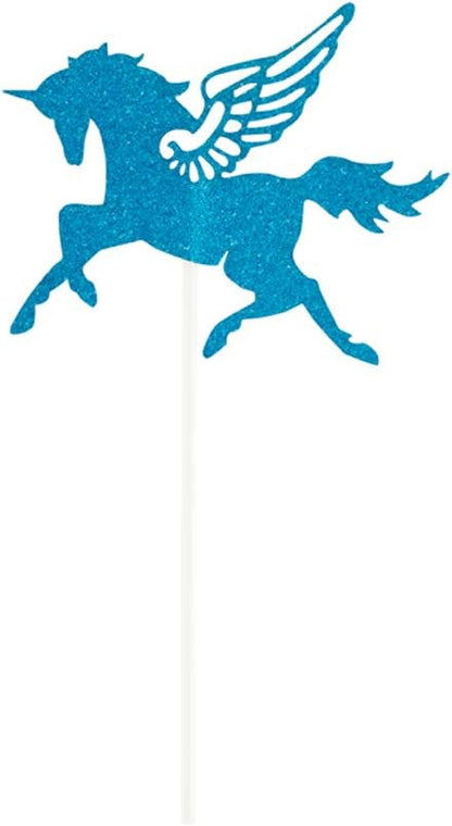 Restaurantware Top Cake 6 X 4.3 Inch Cake Toppers 100 Sturdy Cake Topper Inserts - Unicorn Design With Glitter Detail Blue Paper Cake Decoration For Birthdays Baby Showers And Weddings