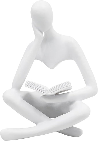 Jinkoozz Reading Women Statue, Thinker Sculptures, Abstract Art Ornament, Modern Aesthetic Figurine Decoration, Suitable for Home Living Room Bedroom Office Shelf Table Desk Bookshelf Decor