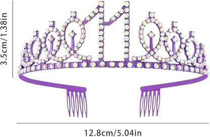 Purple 11th Birthday Sash for Girls Birthday Princess Crown Queen Tiara Rhinestone Birthday Headbands Birthday Girl Sash Happy Birthday Decorations for Girls 11 Year Old Birthday Party Supplies