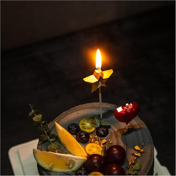 Saododku Birthday Candles, Star Shaped Birthday Candles for Cake, 5pcs Sparkler Candles for Birthday Cake, Metallic Multi-Colored Stereo Shaping Cake Candles Set