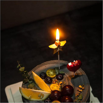 Saododku Birthday Candles, Star Shaped Birthday Candles for Cake, 5pcs Sparkler Candles for Birthday Cake, Metallic Multi-Colored Stereo Shaping Cake Candles Set