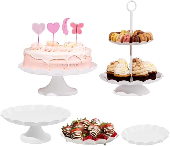 5-Piece Ruffled Metal Dessert Table Stand Set – Cake Stands, Tiered Cupcake Holders & Serving Trays - Ideal for Weddings, Birthdays, Baby Showers & Parties