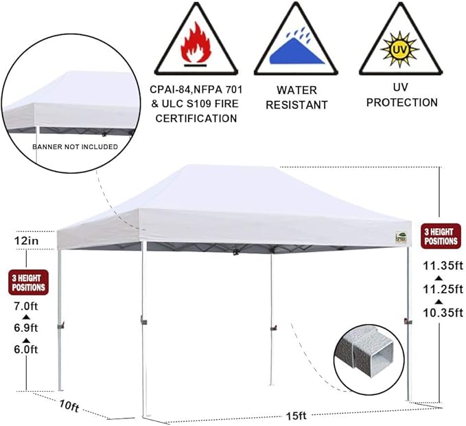 Eurmax USA 10x15ft Pop Up Canopy, Commercial Instant Tent for Outdoor Events, Patented No-Tip Rolling Storage Bag with 4 Sandbags,UV & Water Resistant,Heavy Duty Portable Shelter Gazebo,Yellow