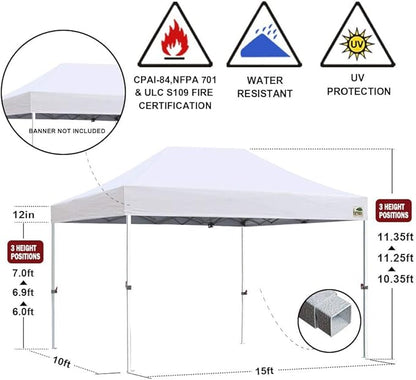 Eurmax USA 10x15ft Pop Up Canopy, Commercial Instant Tent for Outdoor Events, Patented No-Tip Rolling Storage Bag with 4 Sandbags,UV & Water Resistant,Heavy Duty Portable Shelter Gazebo,Yellow