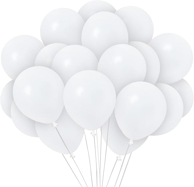 Treasures Gifted Solid White Balloons 100 Pack - 12 Inch Latex Matte White Balloons - Party Supplies - Globos Blanco