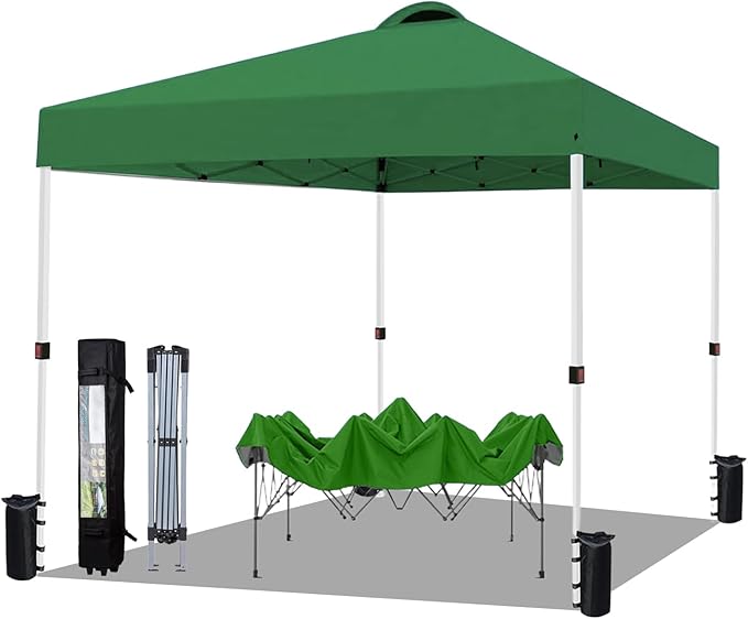10x10 Pop Up Canopy Tent Waterproof Tent for Outdoor Party Camping Commercial Event Tent, with Wheeled Bag and 4 Sandbags (Green)