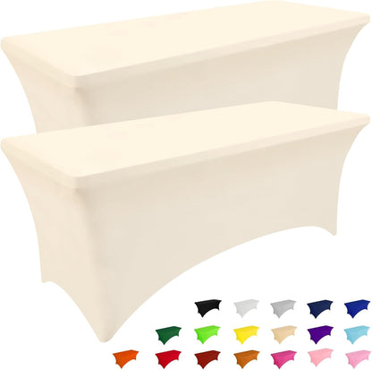 Smiry 2 Pack Spandex Table Cloth 5FT, Elastic Fitted Stretch Tablecloths, Washable and Wrinkle Free Rectangular Patio Table Cover for Outdoor, Wedding, Banquet & Parties (Beige, 60Lx30Wx30H Inch)
