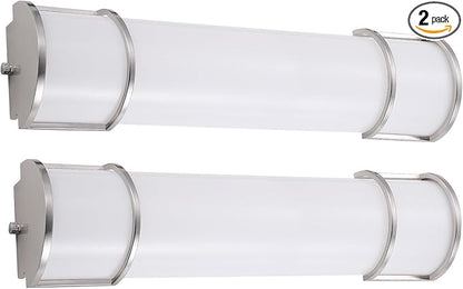 ASD LED 24" Vanity Flush Mount Light Fixture, Linear Bathroom Lighting Bar | 3CCT, Dimmable, Energy Star, ETL Listed | 25W 1950LM 3000-5000K 120V | Long Bath Wall Sconce Over Mirror | Nickel, 2 Pack