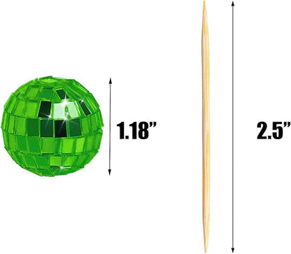 24 PCS Green Disco Ball Cupcake Toppers, Mini Disco Ball Cake Toppers Disco Theme Cake Decorations for St Patricks Day 70s Disco Party Summer Tea Party Decorations