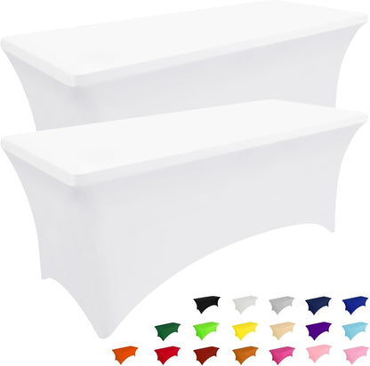Smiry 2 Pack Spandex Table Cloth 4FT, Elastic Fitted Stretch Tablecloths, Washable and Wrinkle Free Rectangular Patio Table Cover for Outdoor, Wedding, Banquet & Parties (White, 48Lx30Wx30H Inch)