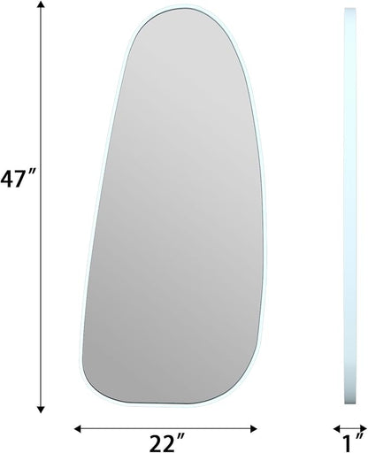 47"x22" Irregular Wall Mirror Silver Asymmetrical Shaped Aluminum Alloy Framed Mirror for Living Room Bathroom Bedroom Entryway Fireplace