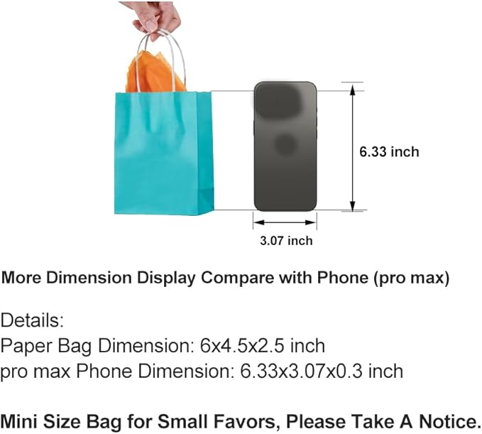 AWELL Mini Turquoise Blue Paper Bag with Handle Party Favours Bag 6x4.5x2.5 inch for Baby Shower Birthday Wedding Recycled Bag, Pack of 24