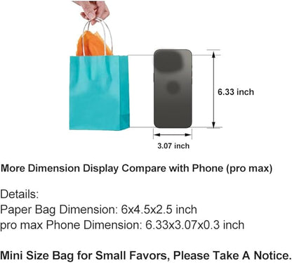 AWELL Mini Turquoise Blue Paper Bag with Handle Party Favours Bag 6x4.5x2.5 inch for Baby Shower Birthday Wedding Recycled Bag, Pack of 24