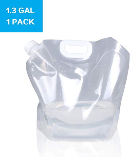 Soddeph Collapsible Water Container Bag, BPA Free Food Grade Clear Plastic Storage Jug for Sport Camping Riding Mountaineer,Freezable, Food Grade (10-pack-1.3 Gal)