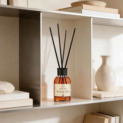 Royal Oud Reed Diffuser Home Fragrance, Luxury Glass Bottle 110ml Scent, Warm Spicy Amber & Patchouli Long-Lasting Home Decor Gift