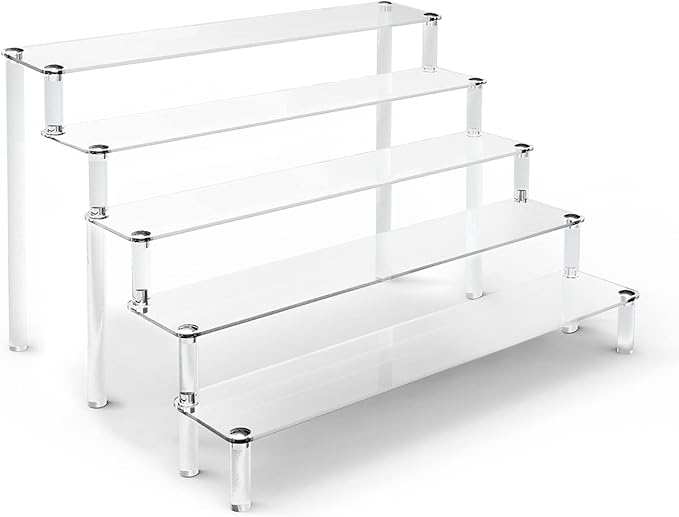 5 Tier Acrylic Stands for Display, Clear Display Stand Risers Shelf for Cupcakes Perfumes Figurines, Tabletop Cupcake Stand for Decorating & Organizing (15.7”x12.6”x9.8”)