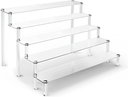 5 Tier Acrylic Stands for Display, Clear Display Stand Risers Shelf for Cupcakes Perfumes Figurines, Tabletop Cupcake Stand for Decorating & Organizing (15.7”x12.6”x9.8”)