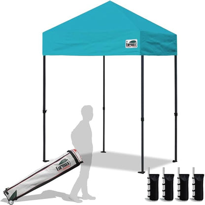 Eurmax USA 5x5ft Pop Up Canopy, Commercial Instant Tent for Outdoor Events, Patented No-Tip Rolling Storage Bag with 4 Sandbags, UV & Water Resistant, Heavy Duty Portable Shelter Gazebo,Turqouise