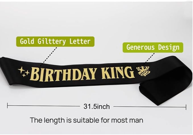 Lunaryvo King Crown and Birthday Sash for Men, Gold Rhinestone Tiara For Birthday Gift Decor Party Cosplay Prom Supplies