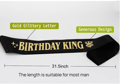 Lunaryvo King Crown and Birthday Sash for Men, Gold Rhinestone Tiara For Birthday Gift Decor Party Cosplay Prom Supplies