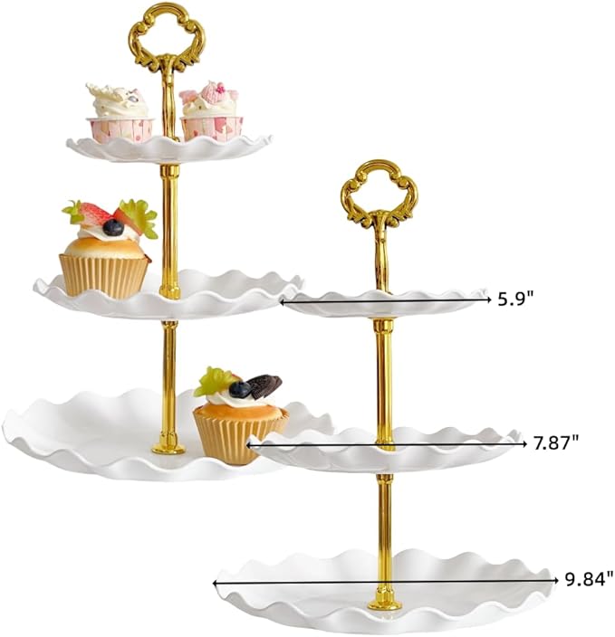 WEEK NINE 2 Pack of 3 Tier Cupcake Stand, White Plastic Tiered Serving Stand, Dessert Tray for Tea Party, Baby Shower and Wedding