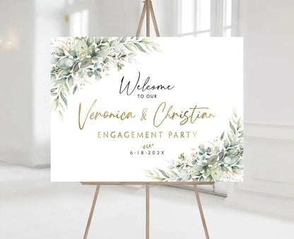 Engagement Welcome Sign, Engagement Party Sign, Engagement Decor, Engagement Party Decorations, Greenery Engagement Sign, Engaged Sign