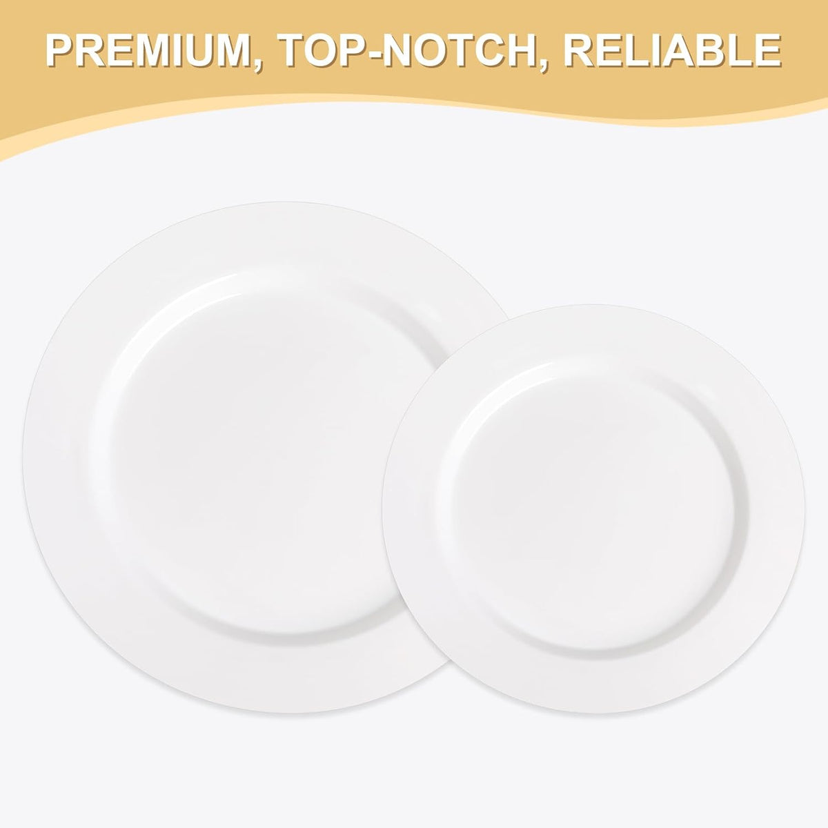 AOZITA 200pcs White Plastic Plates, Disposable Plates for Party, Heavy Duty Plastic Plates - 100 Dinner Plates and 100 Salad Plates, for Weddings, Parties and Events