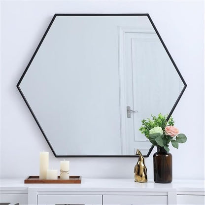 Elegant Decor Eternity 32" x 38" Hexagonal Metal Frame Mirror in Black