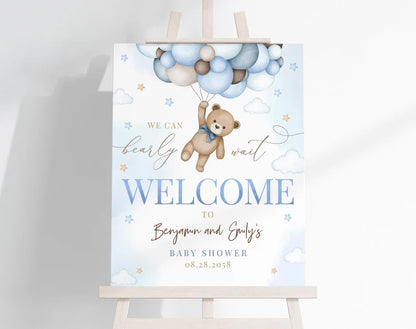 Generic Personalized Blue Boy Bear We Can Bearly Wait Baby Shower Welcome Sign Decor Decoration, Baby Boy Welcome Sign, Bear Baby Shower Decorations, Baby Announcement Sign, Full Size, Vesion #1