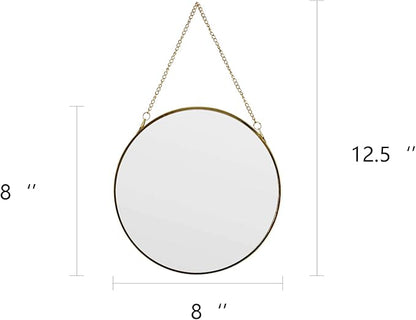 8-inch Modern Round Wall Mirror with Metal Frame and Hanging Chain, Suitable for Entryway, Hallway, or Bathroom Small Gold Metal Frame Mirror (Gold, 8 inch)