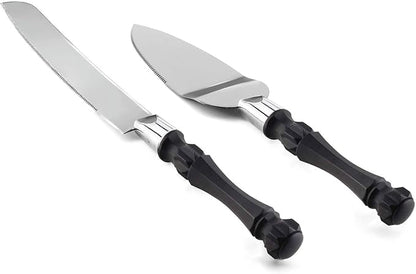 Homi styles Black Cake Knife and Server Set, Cake Cutter and Pie Spatula, Cake Server and Knife Set of 2 with Non-Slip Swirl Grip, Matte Black Cake Cutting Set for Wedding Cake, Birthdays, and Parties