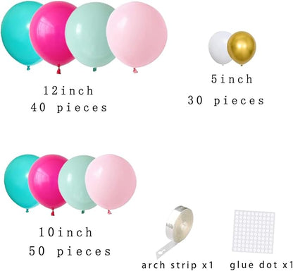 Teal Blue Rose Red Pink Green Balloon Garland Arch Kit - Pastel Green Teal Blue Hot Pink Gold Balloons for Anniversary Birthday Baby Shower Wedding Tea Party Decorations