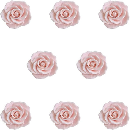 O'Creme Pink Garden Roses Gumpaste Flower Set - 2" Edible Flowers for Cake Decorating - Sugar Paste Flower Decorations for Cakes, Cupcake Toppers - Birthday, Wedding, Valentine's Day - Set of 8