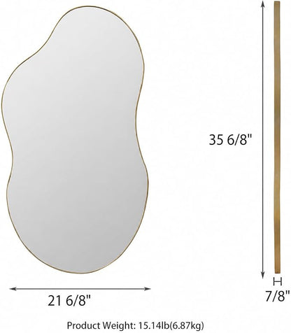 SHYFOY Irregular Wall Mirror Decorative, 20"x36" Antique-Gold Asymmetrical Mirror for Wall Decor Wavy Accent Mirrors for Living Room Bathroom Bedroom Entryway, Abstract Irregular Shape Curvy Mirror