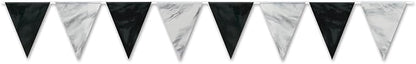 Beistle 59844-BKS Pennant Banner, 11" x 12', Black/Silver