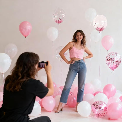 Light Pink and White Balloons, 12 Inch Pink White Balloons with Confetti Balloons for Wedding Bridal Shower Baby Shower Pink Birthday Decorations