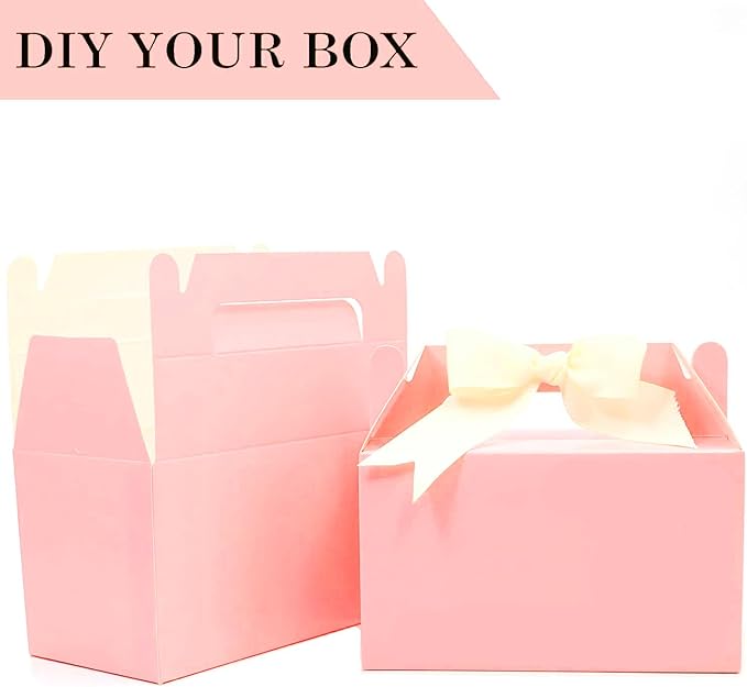 Oletx 12Pcs Pink Gable Gift Boxes, Party Favor Treat Box, Goodie Box, Cookie Candy Box for Princess Birthday Party, Baby Girl Shower, Classroom Activity and Any Fun Occation Decoration Supplies.