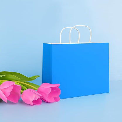 SUNCOLOR Blue Gift Bags with Handles, 13x10x5.5 Inch Large Party Favor Shopping Bags for Birthday Retail, 25 Pack