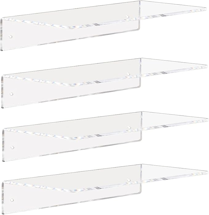 Weiai Clear Acrylic Shelves 12 Inch, Floating Wall Mounted Shelf