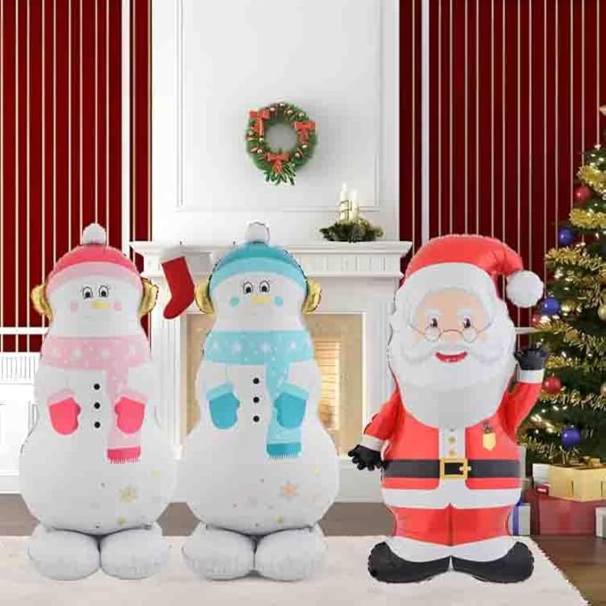Christmas Ballooons Giant Standing Snowman Balloons Large Santa Claus Balloon with Base for Christmas-Themed Party Birthday Party Supplies Decorations 3 PCS